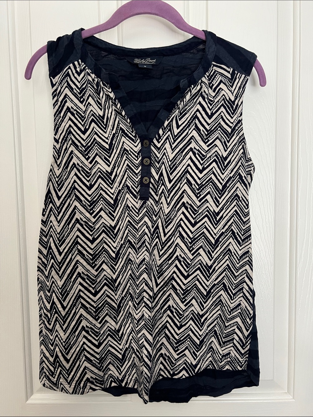 Lucky Brand Black and White Chevron Sleeveless Henley